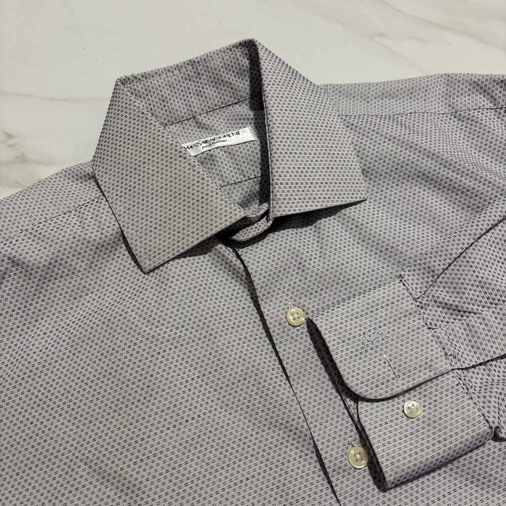 VTG Yves Saint Lauren Dress Shirt Mens 16 40 YSL Button Up Spread Collar